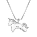 Silver unicorn birthstone pendant necklace with chain and round gemstone