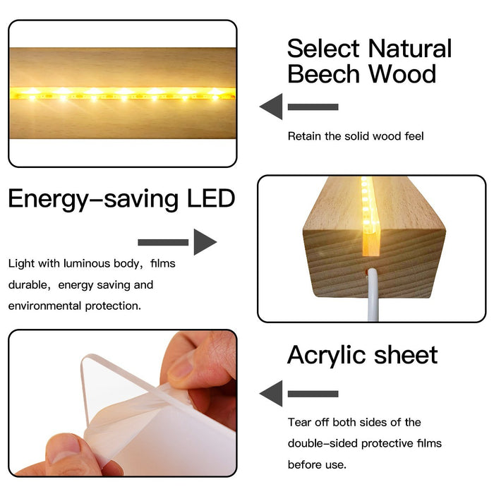 USB-charging night light features diagram with wooden panel and acrylic cover