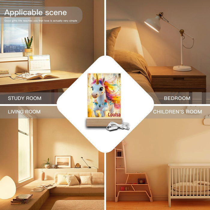 Unicorn night light placed in a bedroom, study, living room, and children’s room layout