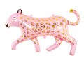 Pink leopard-print dog balloon with curled tail and loop handle, standing pose.