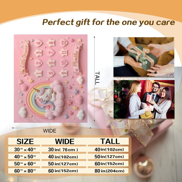 Pink unicorn birthday gift box with numbers, rainbow, and stars