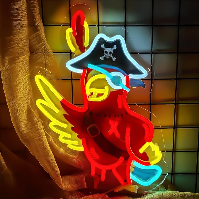 Pirate Parrot Neon LED Wall Sign – Red Parrot Light | Pirate Party Decoration & Wall Decor | Unique Gift for Friends