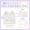 White plush cat notebook with fuzzy cover and stitched smiling face