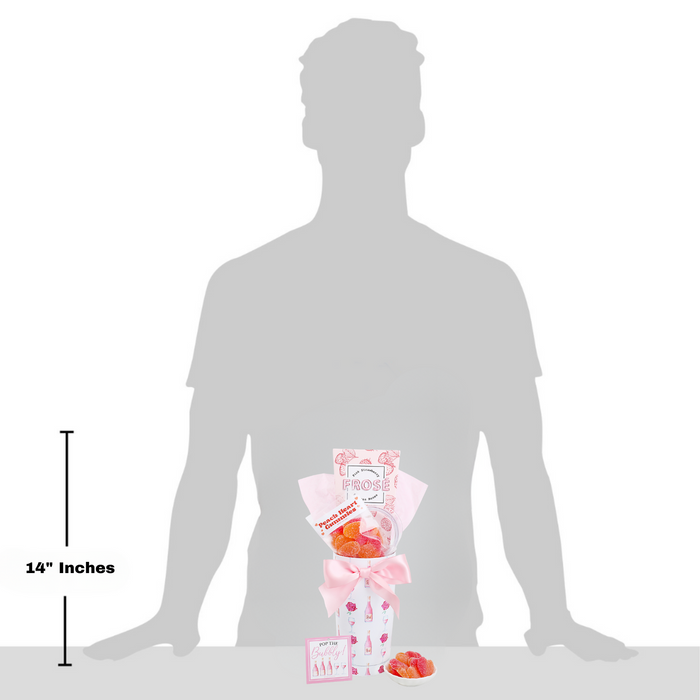 FROSE tumbler gift set size shown with bow, pouch, and gummy pieces