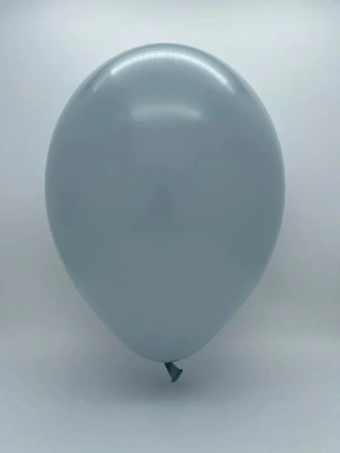 Fog gray latex balloon with glossy surface and small balloon neck at the bottom