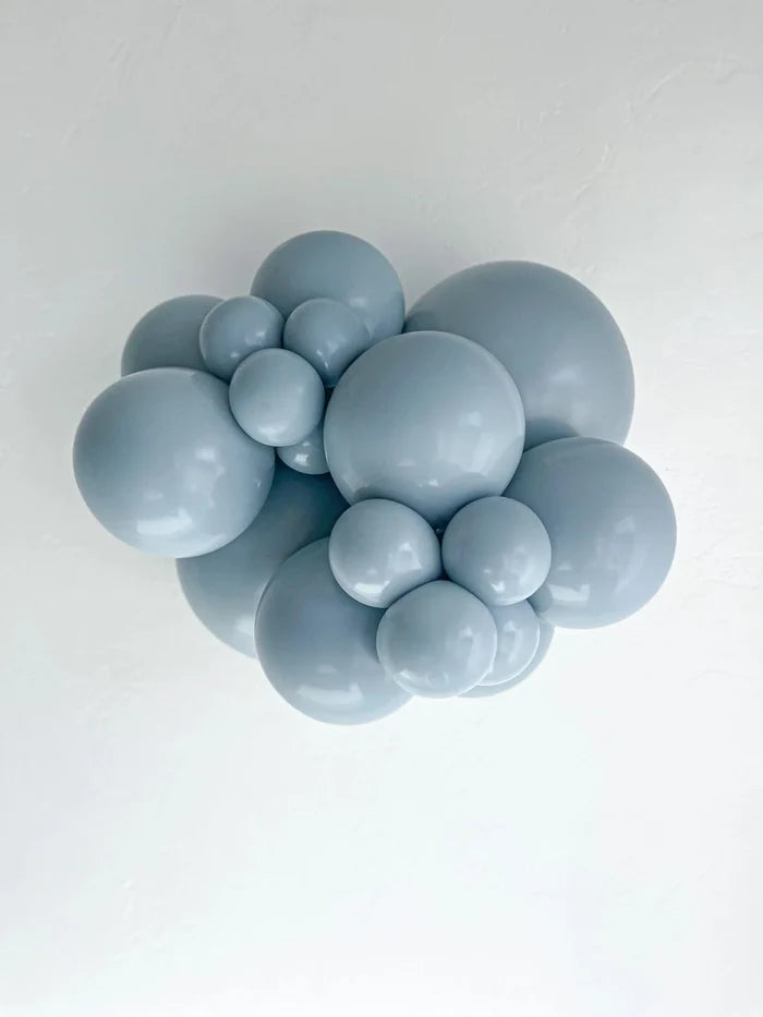 Fog gray latex balloon cluster with several glossy balloons in a compact arrangement