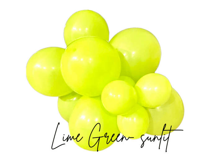 Lime green latex balloon cluster with glossy balloons in a tight rounded arrangement
