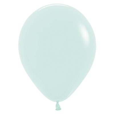 Pastel green latex balloon, glossy and unfilled at the bottom knot