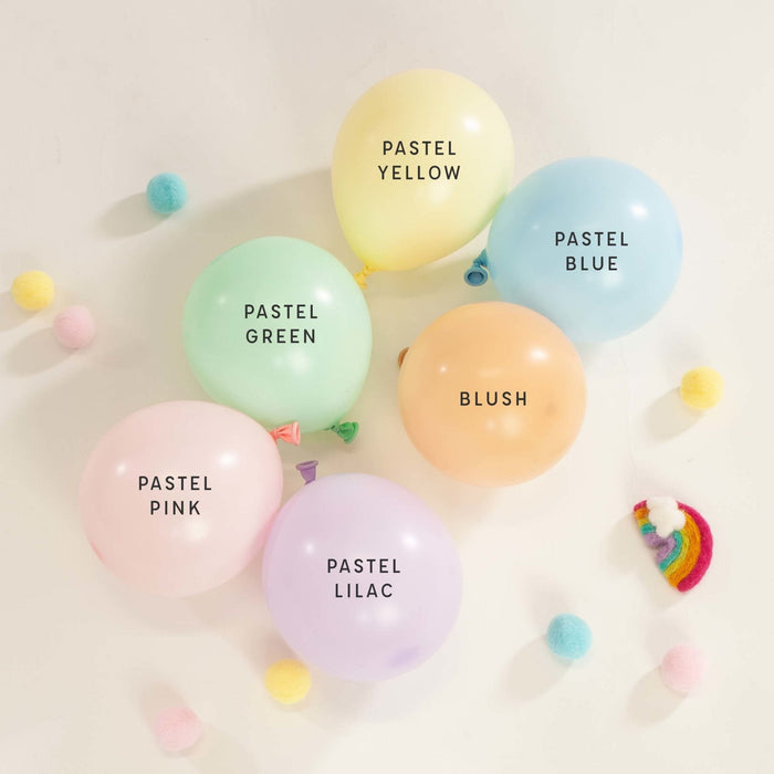 Pastel latex balloon set featuring a pastel green balloon among other colors