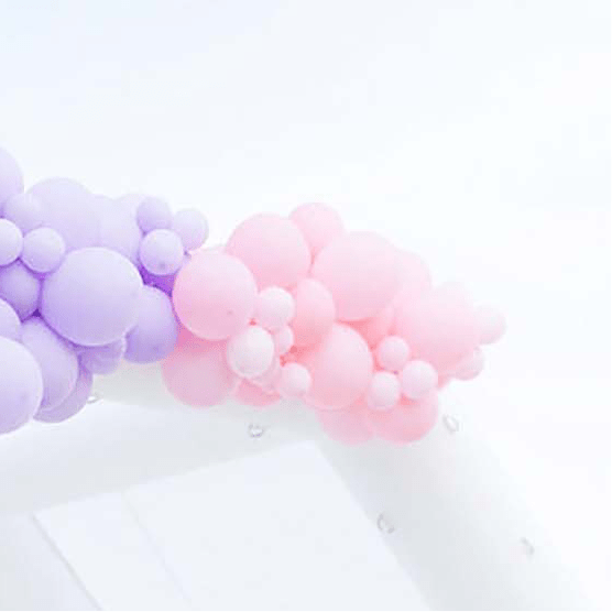 Balloon garland arch with pink and lavender latex balloons
