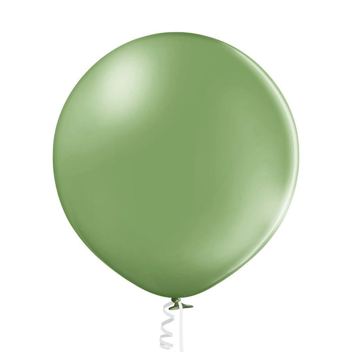Sage green latex balloon, glossy finish, with a small tied string