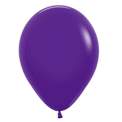 Violet latex balloon with a glossy teardrop shape and small knot at the base