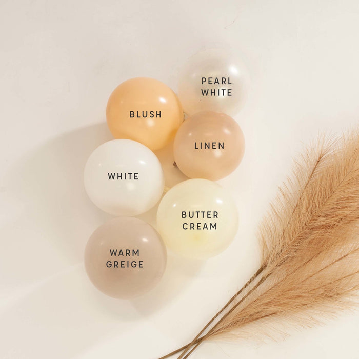 Neutral balloon set with white, blush, pearl white, butter cream and warm greige balloons