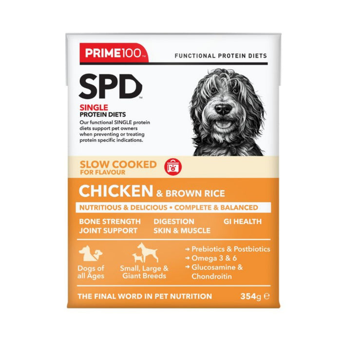 Prime 100 Slow Cooked Protein Diets Dogs Food 354g Chicken & Brown Rice