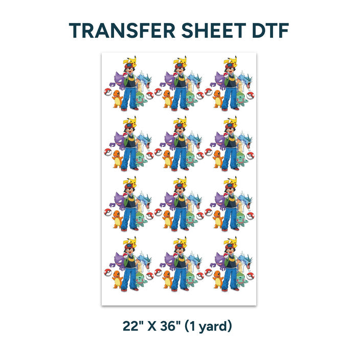 Printed DTF Sheets by Yards - Pokemon design 2