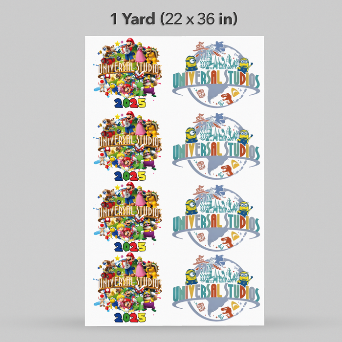 Printed DTF Sheets by Yards -Universal studios Trip