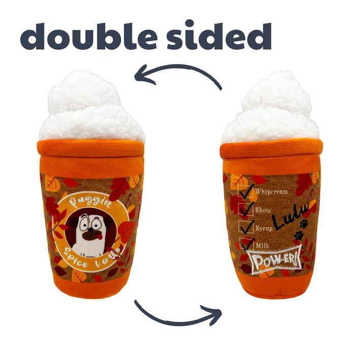 Puggin Spice Latte Power Plush Squeaky Dog Toy: 2 Sizes - Glad Dogs Nation | ALL Profits Donated