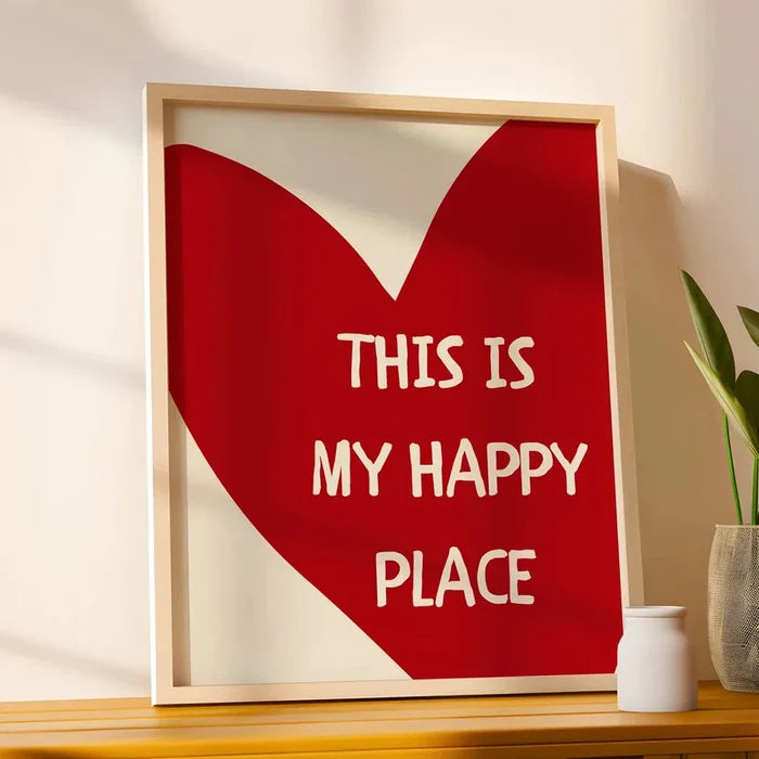 Framed wall art canvas with red heart and white text: THIS IS MY HAPPY PLACE