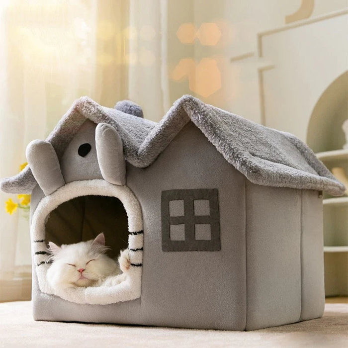 Removable-roof plush pet house
