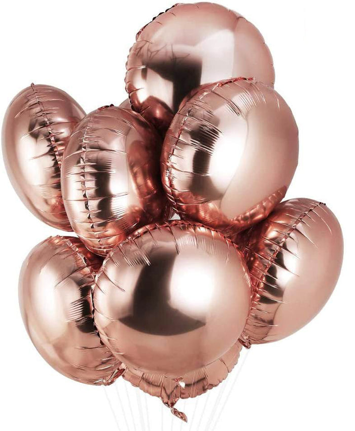 Rose gold metallic balloon cluster with five balloons tied together