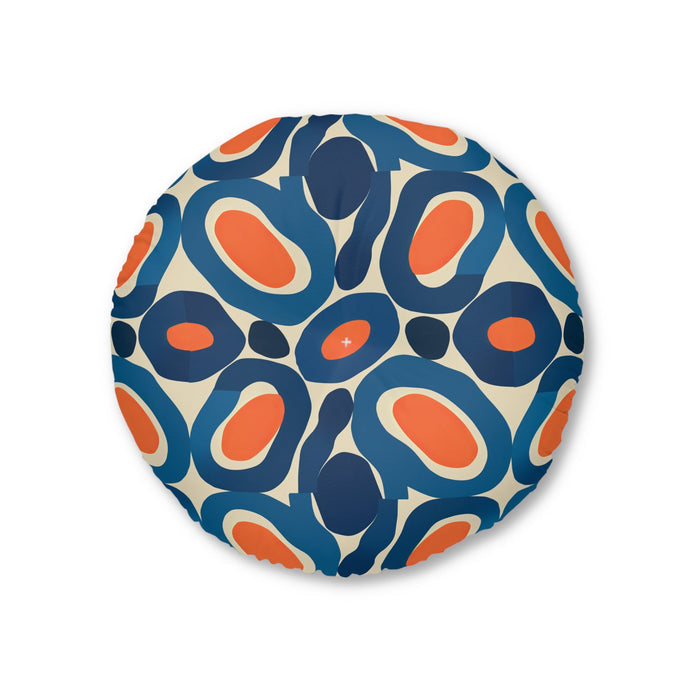 Round Retro Abstract Floor Pillow - Mid-Century Modern Oval Pattern Tufted Cushion for Boho Eclectic Home Decor, 26 and 30 Inch