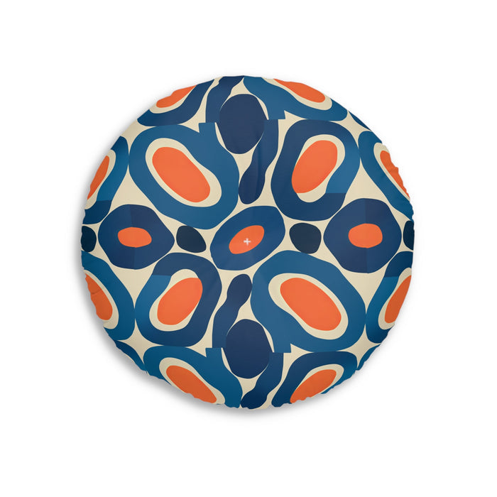 Round Retro Abstract Floor Pillow - Mid-Century Modern Oval Pattern Tufted Cushion for Boho Eclectic Home Decor, 26 and 30 Inch