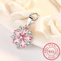 Silver-toned pendant necklace with pink flower charm, clasp and Real Sterling 925 seal