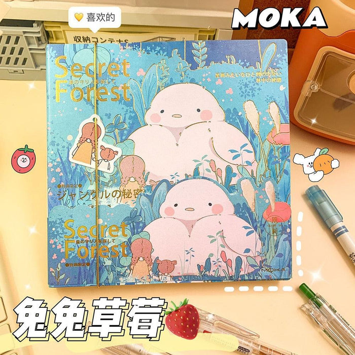 Blue illustrated notebook cover with large polar-bear character in a forest scene