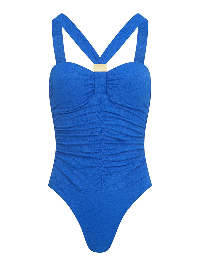 Selene swimsuit in morrocan blue by NAIA Beach  Luxury Swimwear SS26 The Golden Hour collection