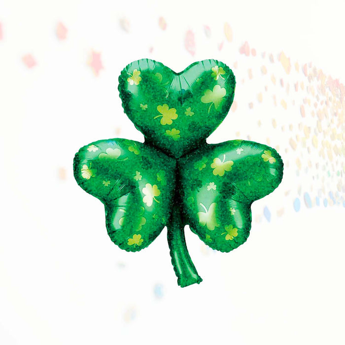 Shamrock clover balloon, green foil with gold shamrock pattern