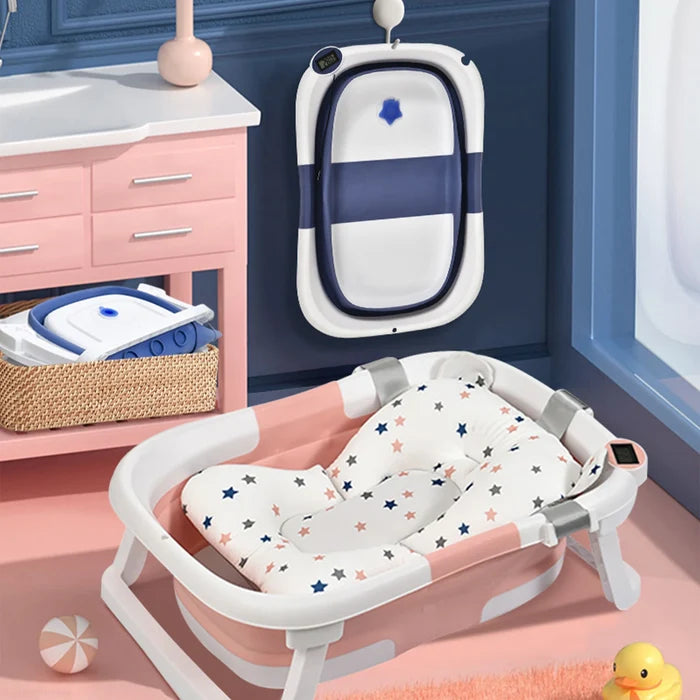Silicone Baby Bathtub with Temperature Sensor & Foldable Design