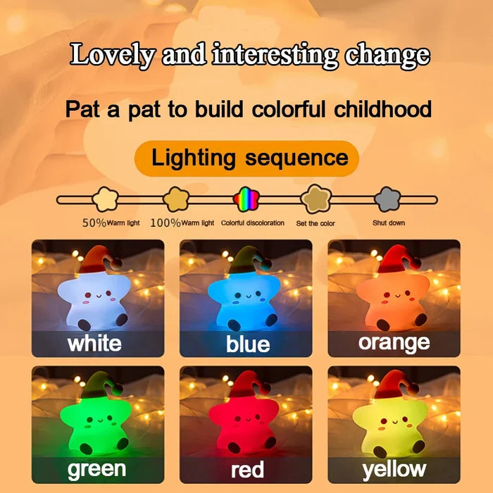 Silicone star LED night light, multi-color lighting options in star shapes