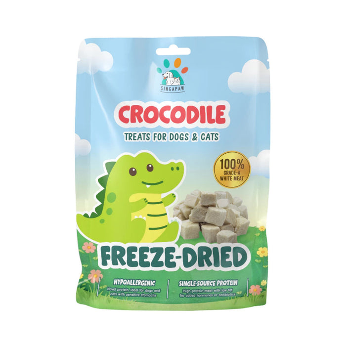 Singapaw Freeze Dried Exotic Pet Treats 50g - Single Ingredient 100% Real Meat Snacks for Dogs & Cats Crocodile