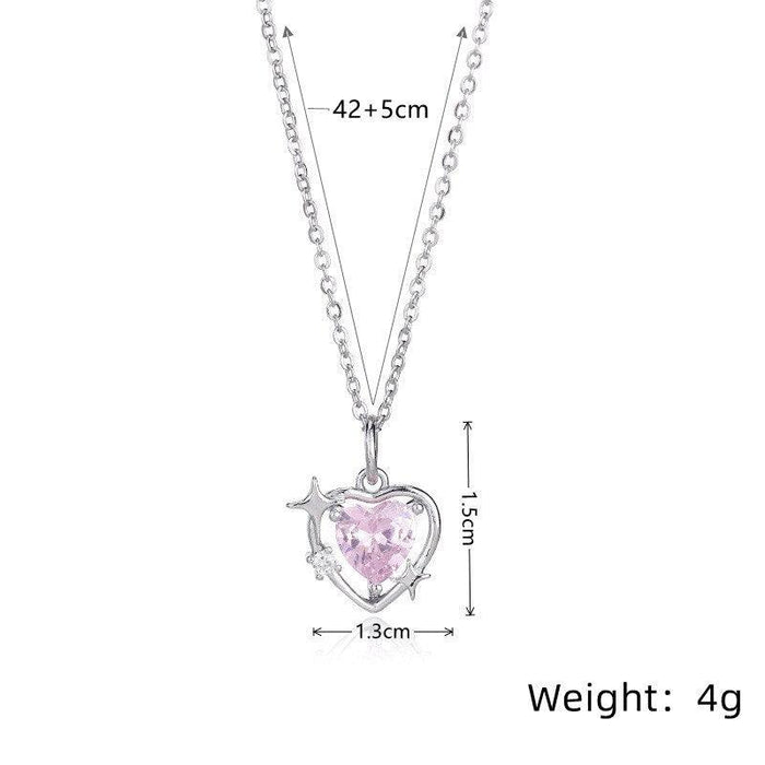 Heart crystal pendant necklace, chain 42+5cm; heart 1.3cm wide, 1.5cm drop, 4g