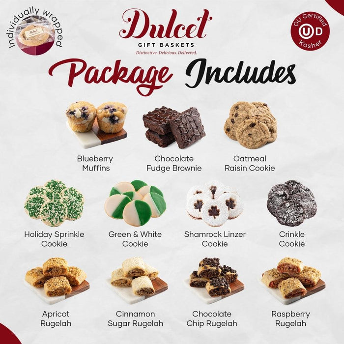 Assorted cookie selection: blueberry muffins, chocolate brownie fudge, oatmeal raisin