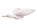 Stork balloon decoration in pale pink and white with gold foil accents, curved wings.