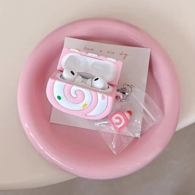 Strawberry Swiss Roll AirPods Case | Kawaii Dessert Earbud Cover