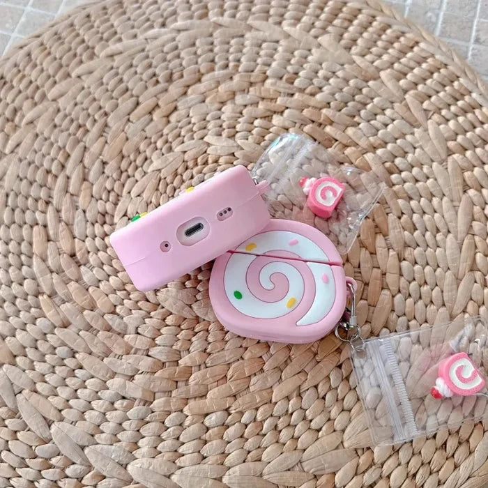 Strawberry Swiss Roll AirPods Case | Kawaii Dessert Earbud Cover