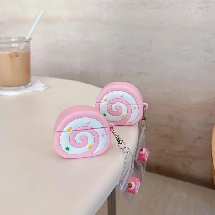 Strawberry Swiss Roll AirPods Case | Kawaii Dessert Earbud Cover
