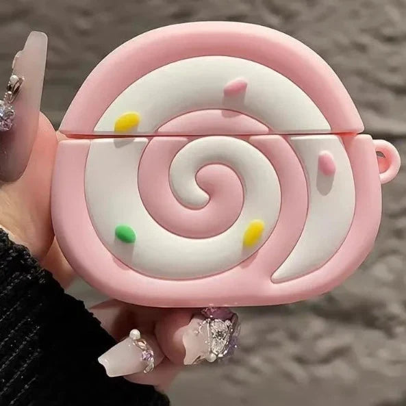 Strawberry Swiss Roll AirPods Case | Kawaii Dessert Earbud Cover