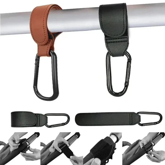 Stroller Hooks for Bags – Strong, PU Leather, Hands-Free Travel