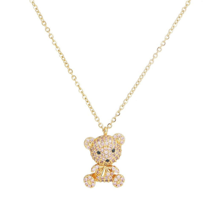 Gold-tone teddy bear pendant necklace with sparkling bear charm