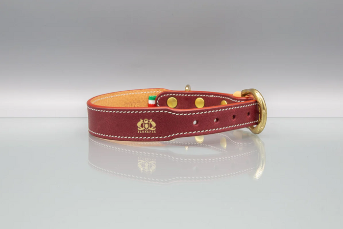 Full-grain Italian leather dog collar with brass hardware