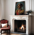 Custom oil-style painted pet portrait in frame