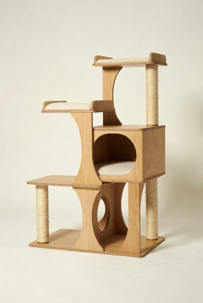 Monarch sculptural cat tower shown in a room setting