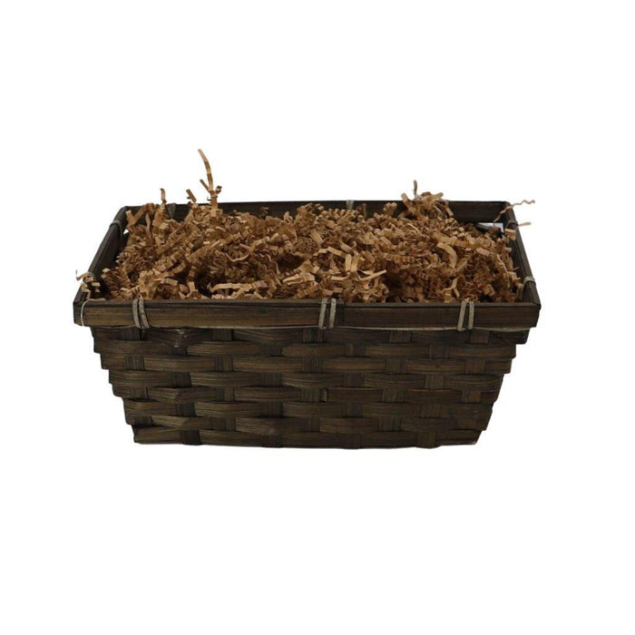 Wicker gift basket with shredded brown filler