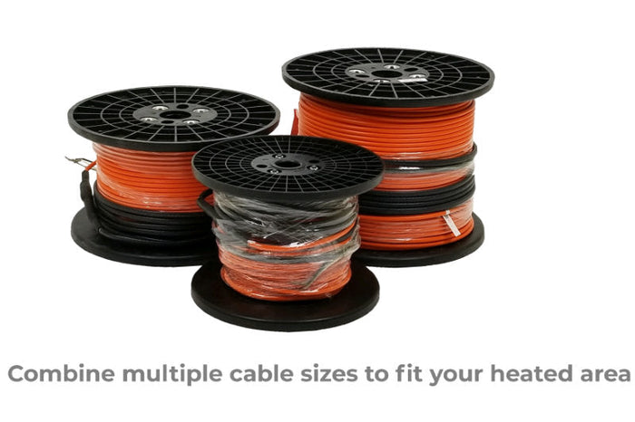 Variety of different sized ThermoSlab Electric Radiant Heat Cable  for basements, garages and other concrete poured applications