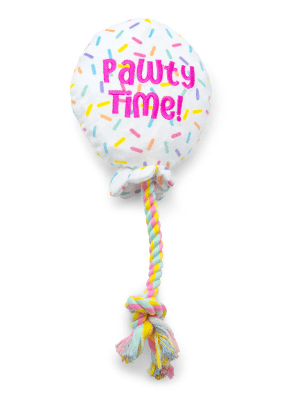 ThoozyPet Pawty Time Plush Balloon Crinkle & Squeak Dog Toy with Rope 7" - Glad Dogs Nation | ALL Profits Donated