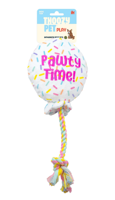 ThoozyPet Pawty Time Plush Balloon Crinkle & Squeak Dog Toy with Rope 7" - Glad Dogs Nation | ALL Profits Donated