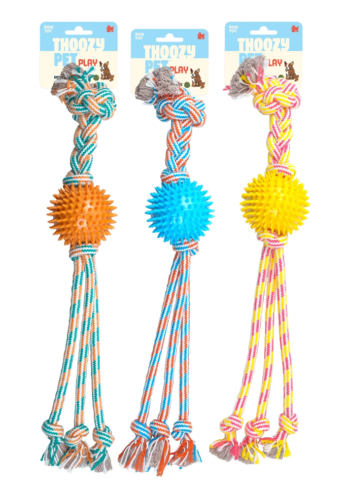 ThoozyPet Squid Tails Tug Rope Dog Toy with TPR Spike Ball 22", 3 Colors - Glad Dogs Nation | ALL Profits Donated